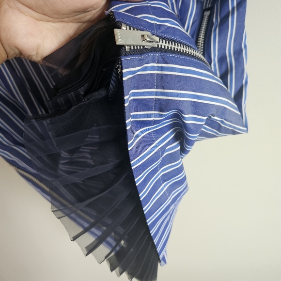 Sacai Blue Striped Cotton Pleated Detail Short Sleeve Blouse - Picture 9 of 12